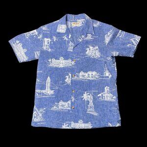 Cooke Street Honolulu Hawaii Shirt M Famous Landmarks Kamehameha Aloha Blue